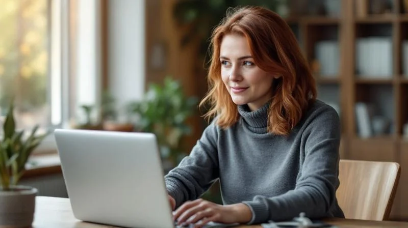 Frau am Laptop in einem modernen Arbeitszimmer in Marl